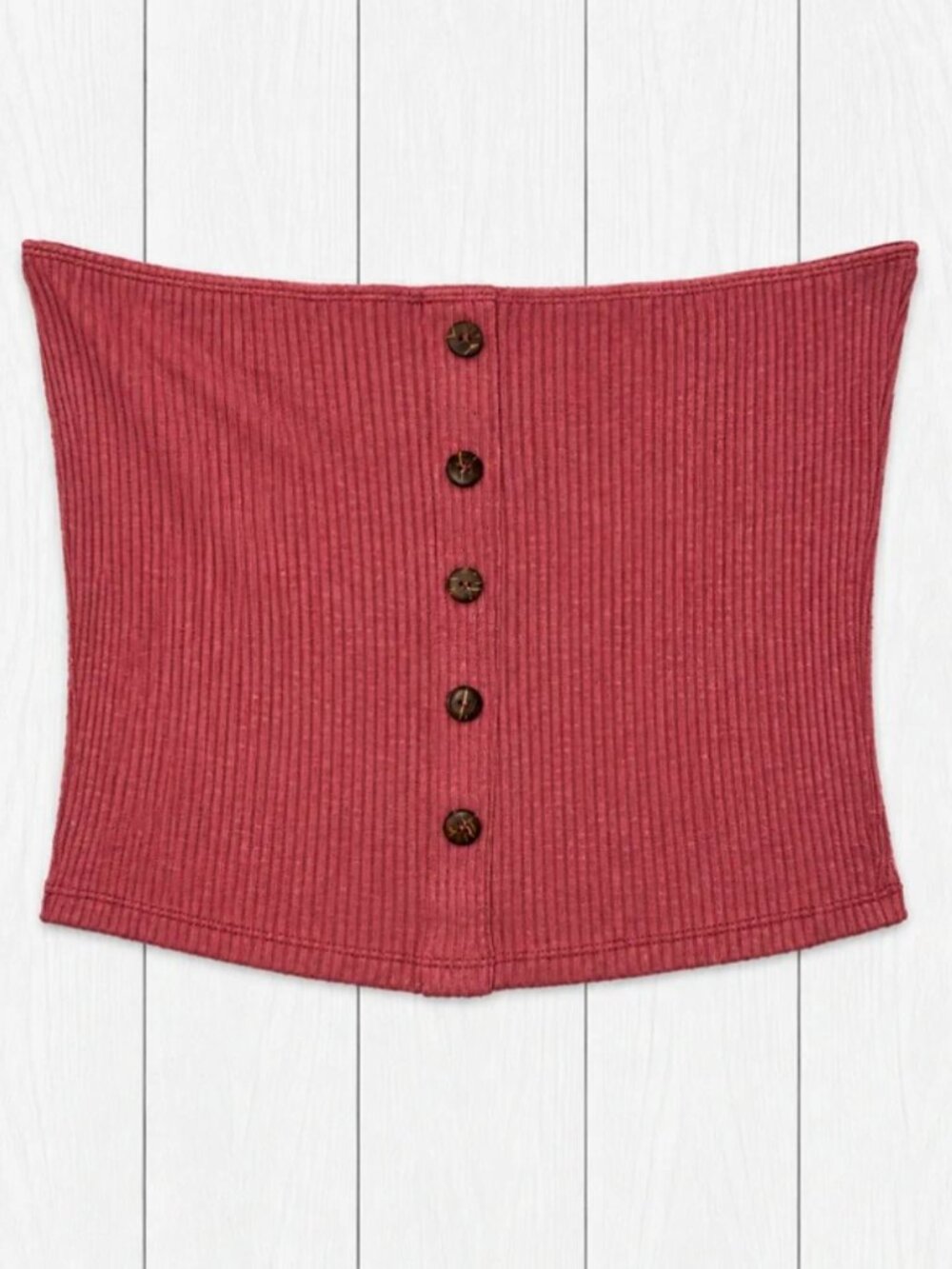 Popular 21 Womens Pink Ribbed Knit Strapless Button Front Tube Top Stretch L